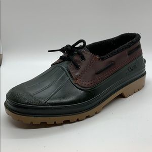 Orvis green and brown duck style rain shoes